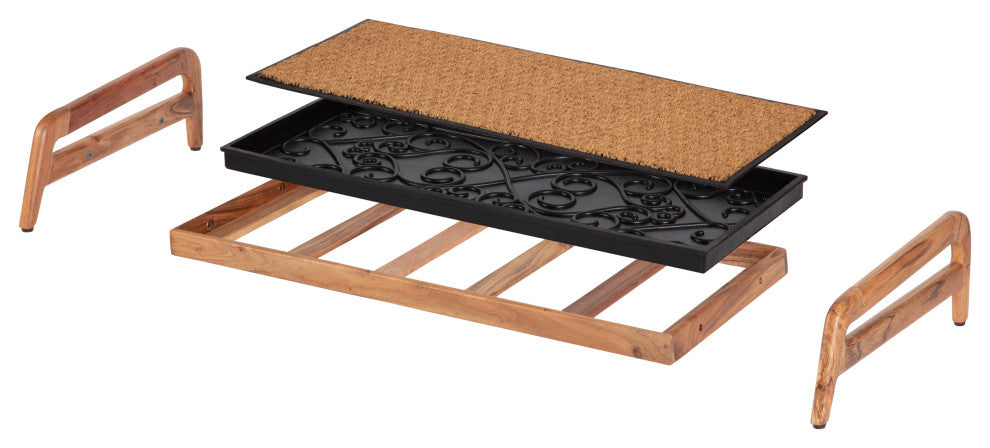 Single-Tier Natural Stand With 3-Pair Rubber Boot Tray Galapagos