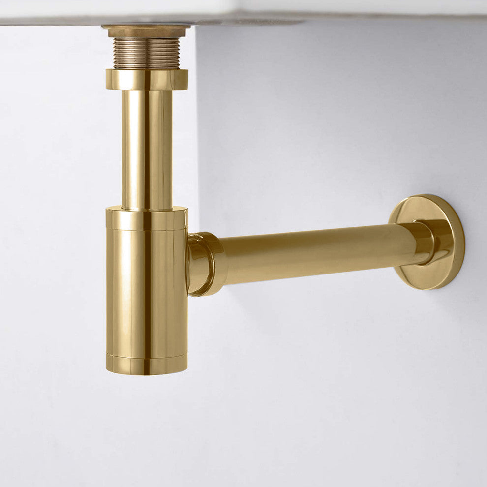 Ayna Decors Solid Brass Bath Sink 1 1/4 P Trap with Slip Joint Extension Tube, Brushed Gold, Bottle Trap