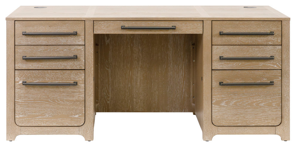 Modern Wood Double Pedestal Executive Desk, Light Brown