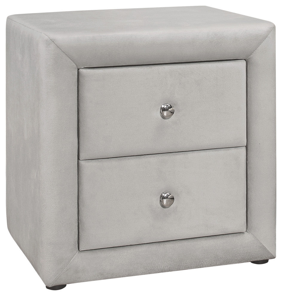 Bedroom Accent, Nightstand, End, Side, Lamp, Storage Drawer, Velvet, Grey