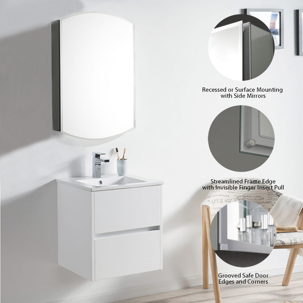 Aluminum Bathroom Medicine Cabinet, Recess Or Surface Mount, 20"x31"