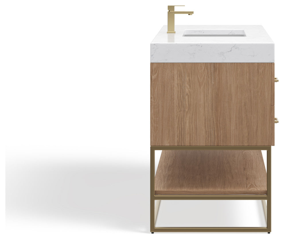 Bahia Bath Vanity, Oak, 48", Brushed Gold Hardware, Single, Freestanding
