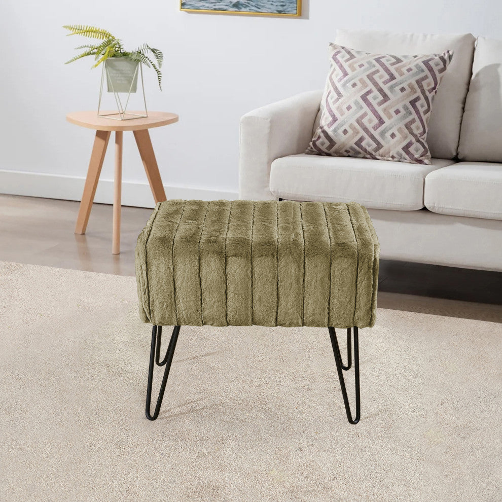 Serenta Super Mink Ottoman, Olive, 19''x13''x17''