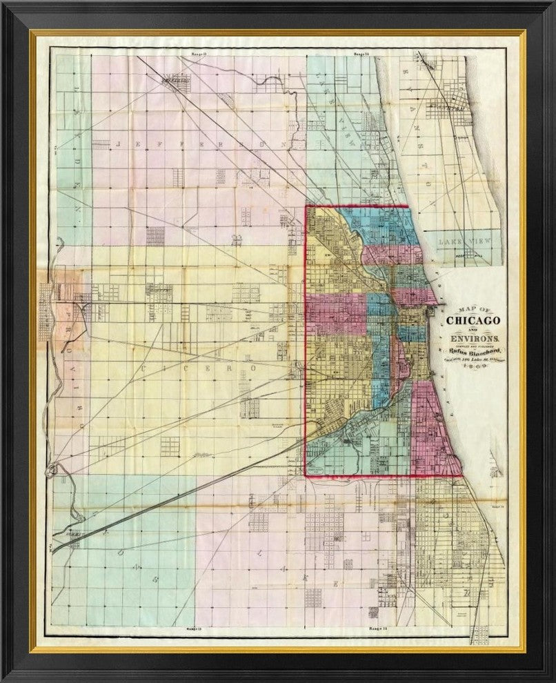"Map of Chicago and Environs, 1869"  by Rufus Blanchard, 33x40"