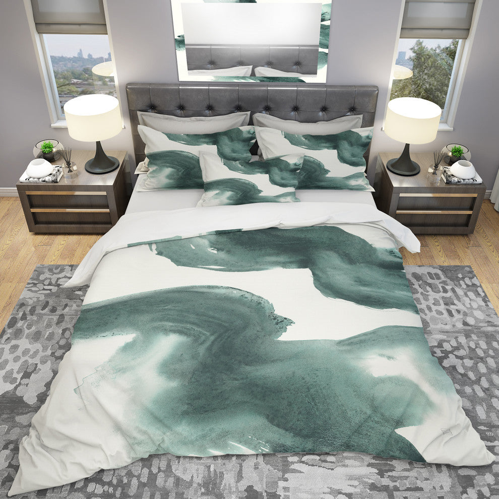 Gouache Green On Gray I Geometric Duvet Cover Set, Twin