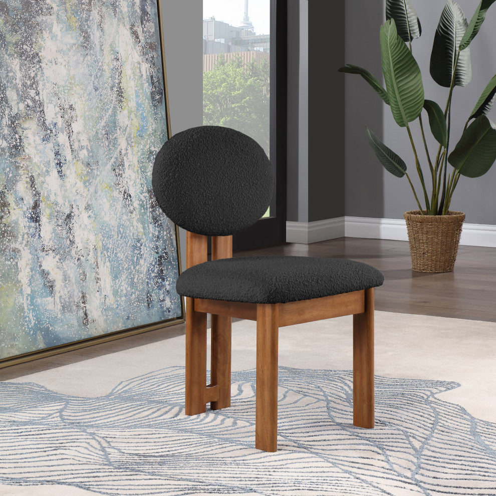 Napa Boucle Fabric Dining Chair, Set of 2, Black, Walnut Finish