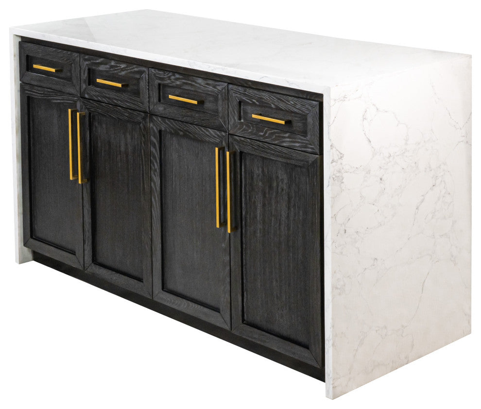 Palisade 60" Kitchen Island, Dark Oak, Engineered Marble