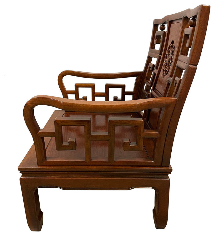 Consigned Vintage Chinese Rosewood Carved Living Room Chair - a Pair
