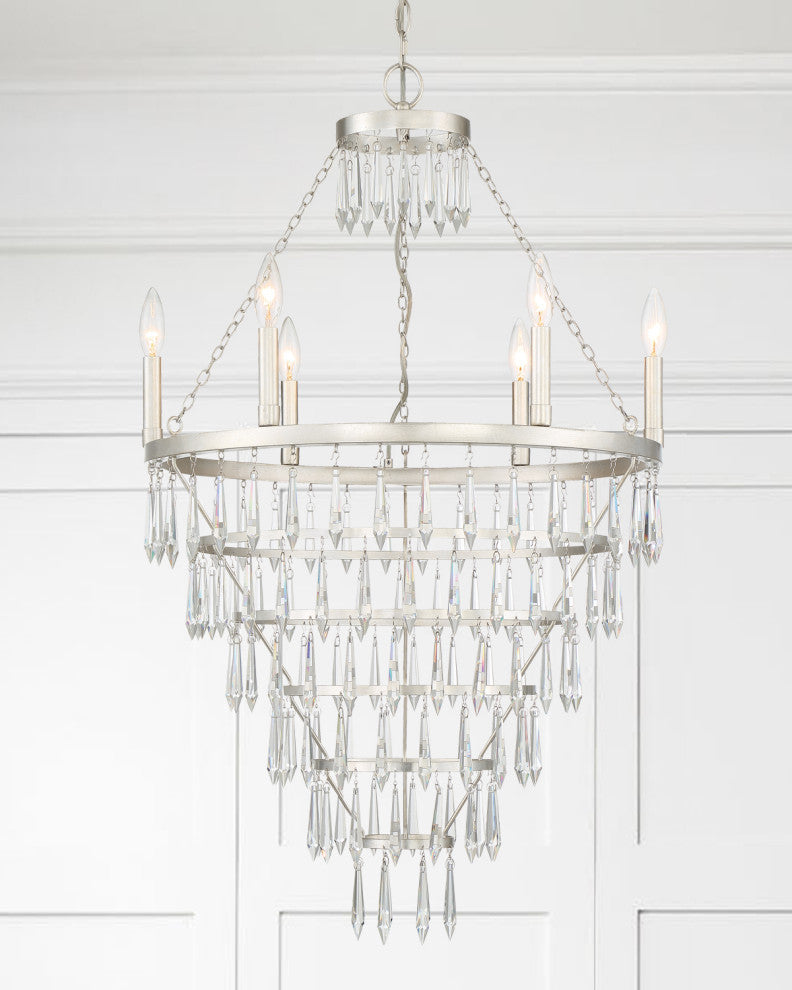 Lucille 6 Light Chandelier in Antique Silver with Clear Hand Cut