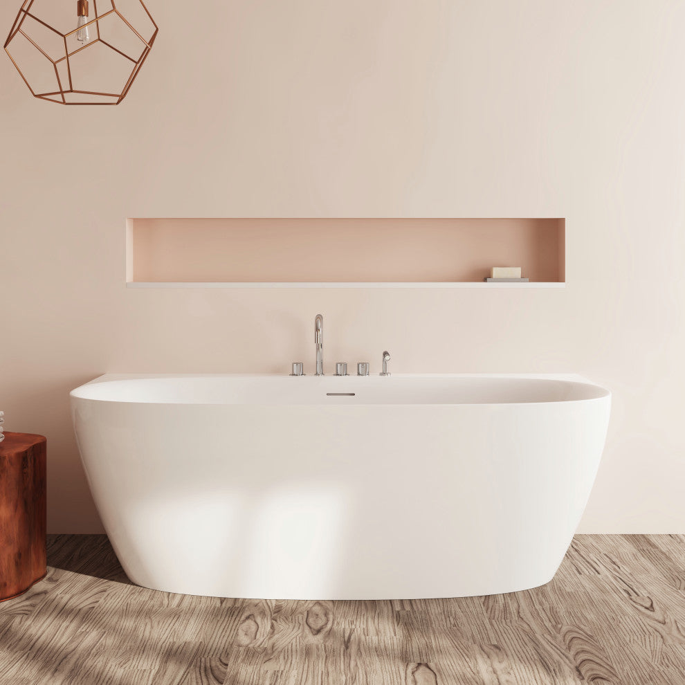 Perlato Palencia 67" Back to Wall Soaking Tub, White