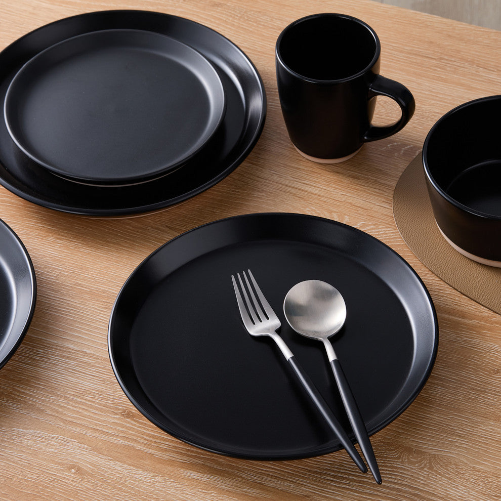 Stone Lain Jules Stoneware 32 Piece Dinnerware Set, Black