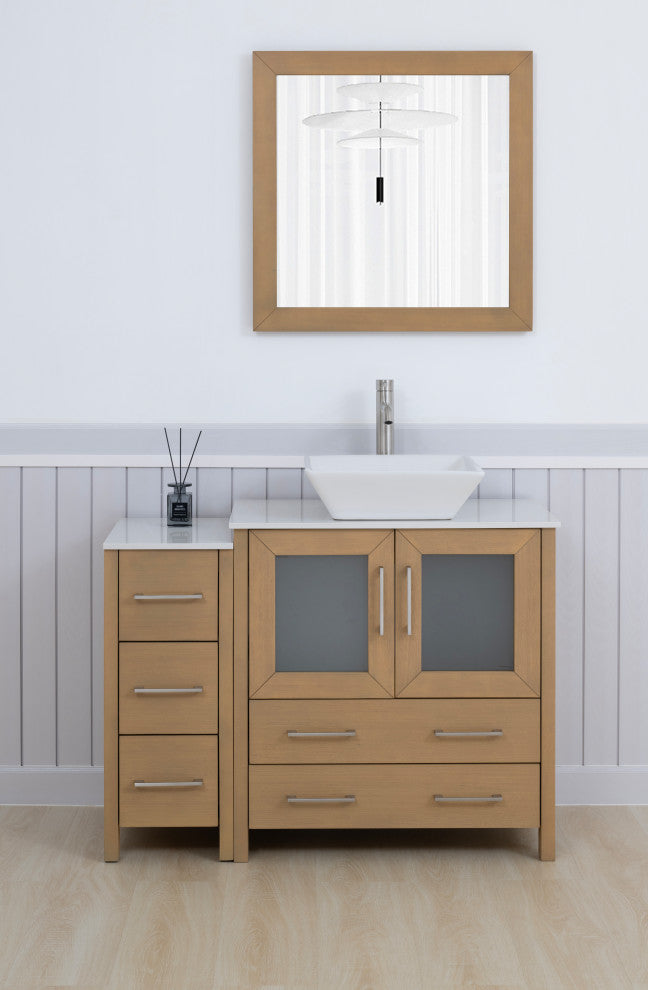 Vanity Art Vanity Set With Vessel Sink, Natural Oak, 42", Standard Mirror