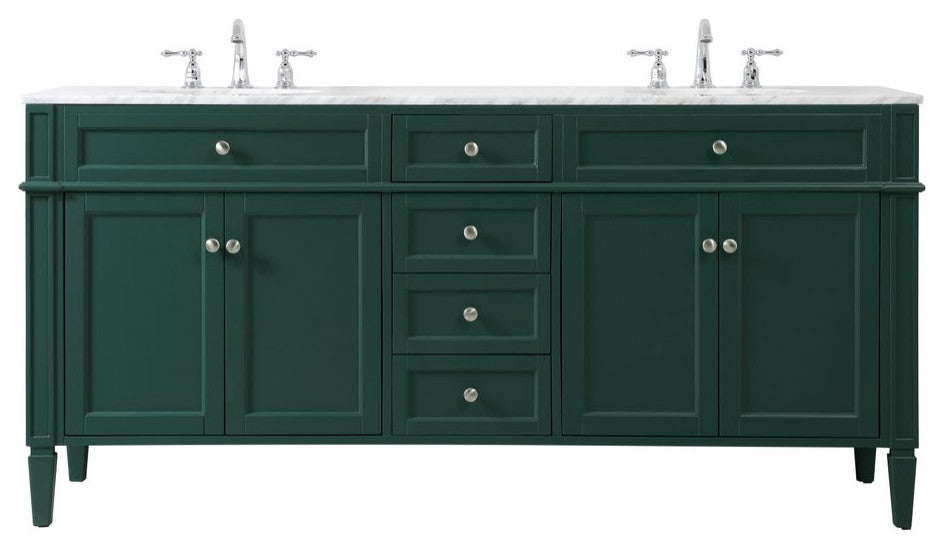 Home Living Vanity with Carrara White Marble Countertop, Green, 72", Double Sink