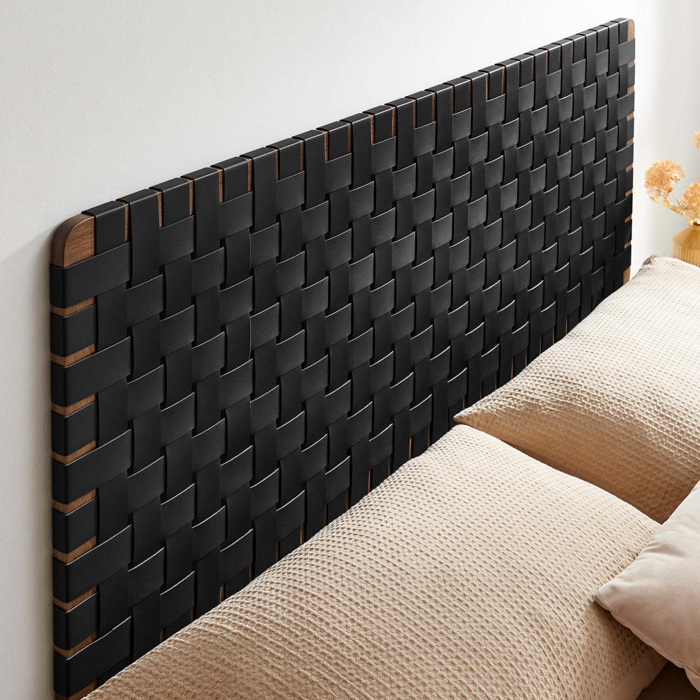 Sparta Weave Wall-Mount Vegan Leather Queen Headboard, Walnut Black