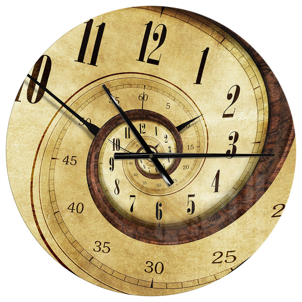 Vintage Time Spiral Oversized Contemporary Metal Clock, 23x23