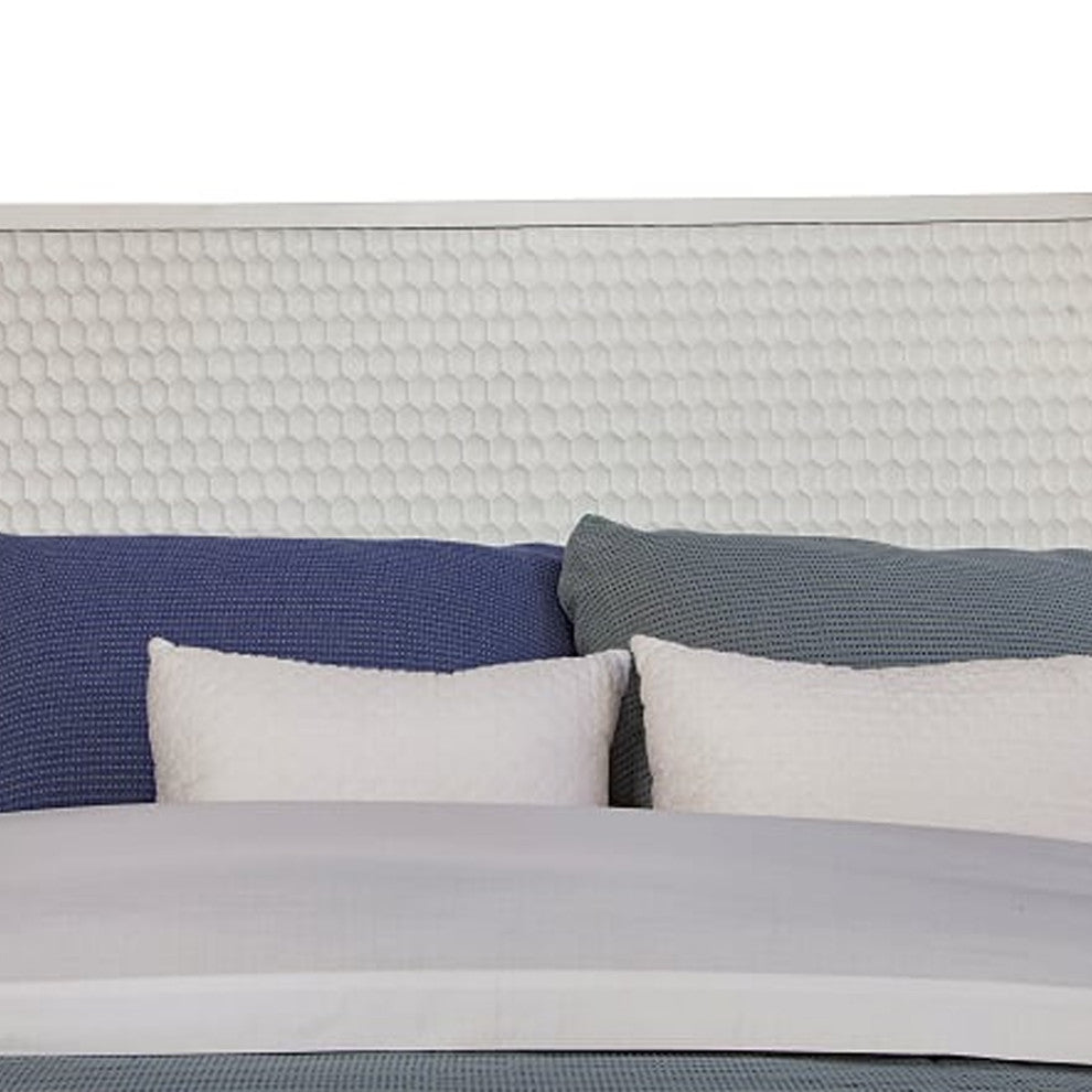 Benzara BM206683 Wooden California King Bed With Honeycomb High Headboard, White