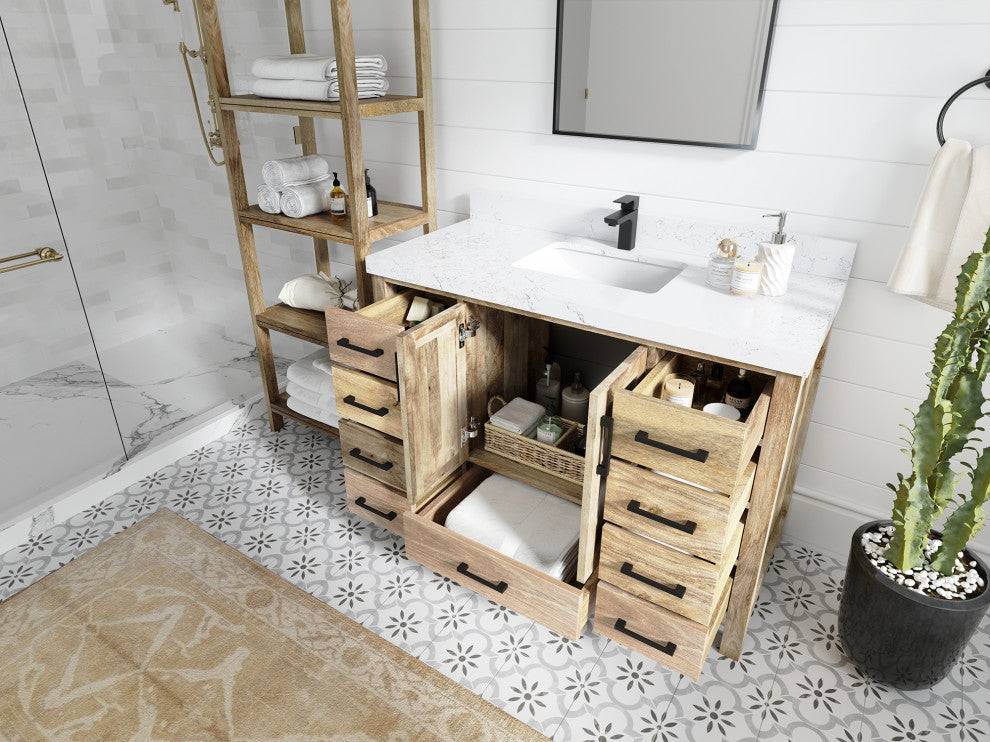 Malibu Mango 48 Single Sink Bath Vanity in White Washed 2" Carrara Quartz