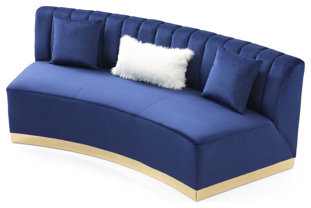 Brentwood 89 in. W Armless Velvet Curved Sofa, Blue