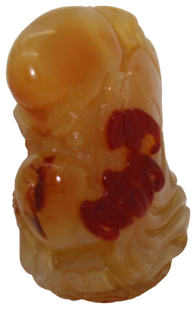 Yellow Jade Pendant Hand Carved Goddess Of Longevity With Peach And Lucky Bat