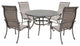 5-Piece Aged Bronze Aluminum Round Dining Set With 4 Sling Chairs, Heritage Grey