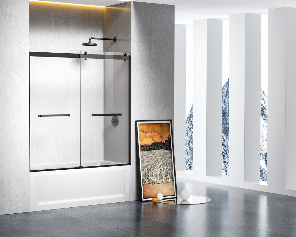 Home Living 60X60 Frameless Double Sliding Tub Door, Matte Black