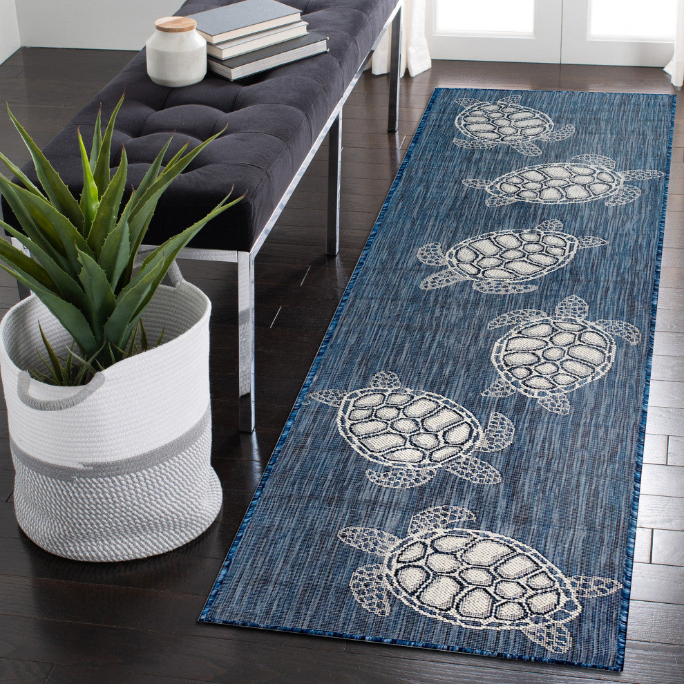 Carmel Seaturtles Indoor/Outdoor Rug, Navy, 1'11"x7'6" Runner
