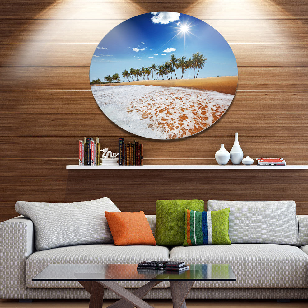 Beautiful Seashore And Palm Trees, Seashore Disc Metal Wall Art, 36"