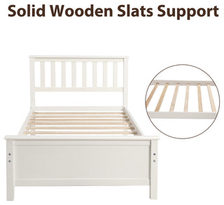 Gewnee Wood Twin Size Platform Bed with Headboard and Footboard in White