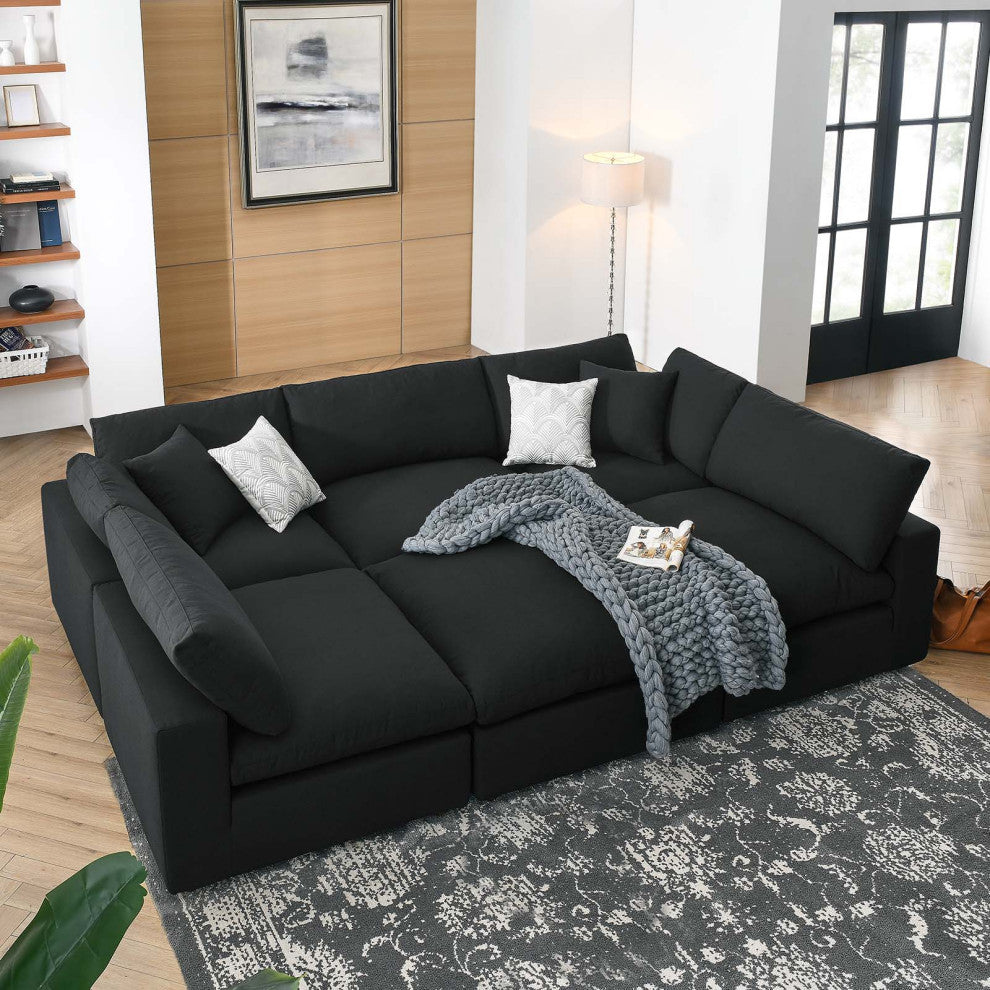 Commix Down Filled Overstuffed 6-Piece Sectional Sofa, Black
