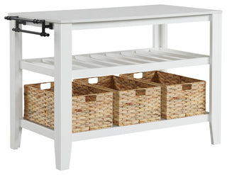 Sezye Kitchen Island, Marble Top and White Finish