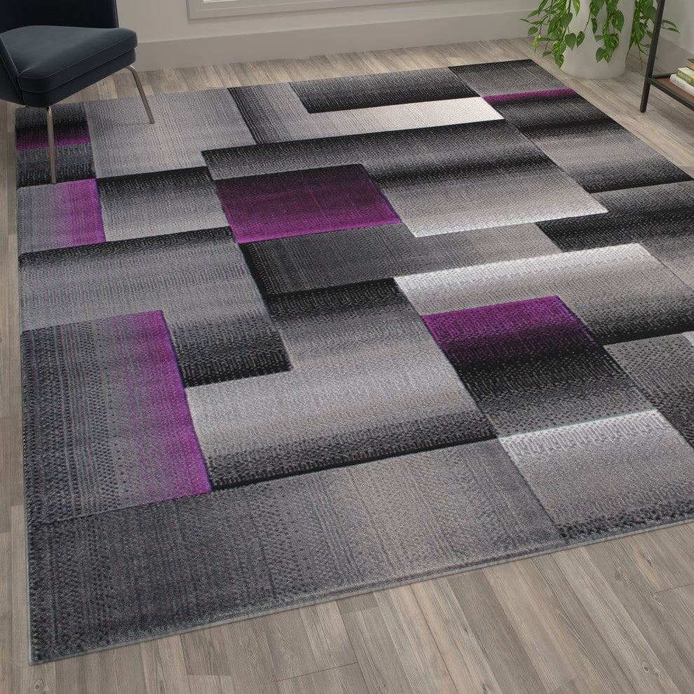 Angie Collection Rectangle 8' x 10' Blocked Area Rug, Purple