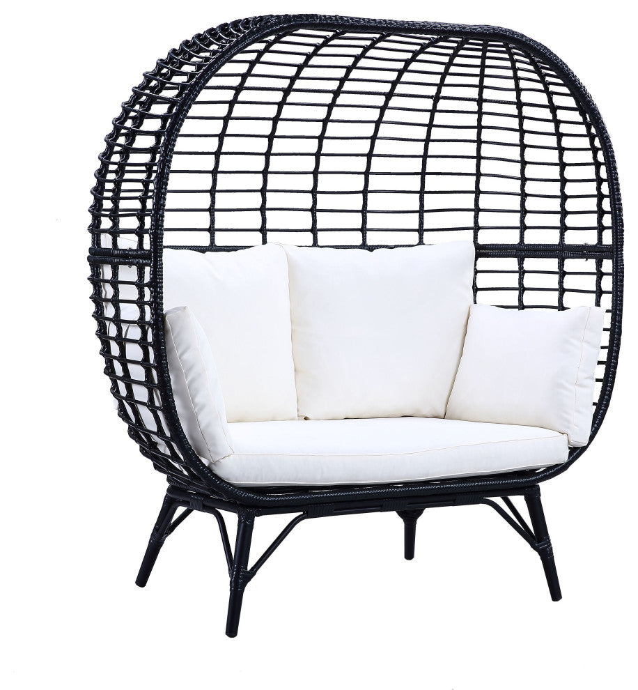 ACME Penelope Patio Lounge Chair in Cream Fabric & Black Finish