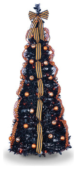 6' Black Pop-Up Pre-Lit Halloween Tree With 100 Orange LED Lights