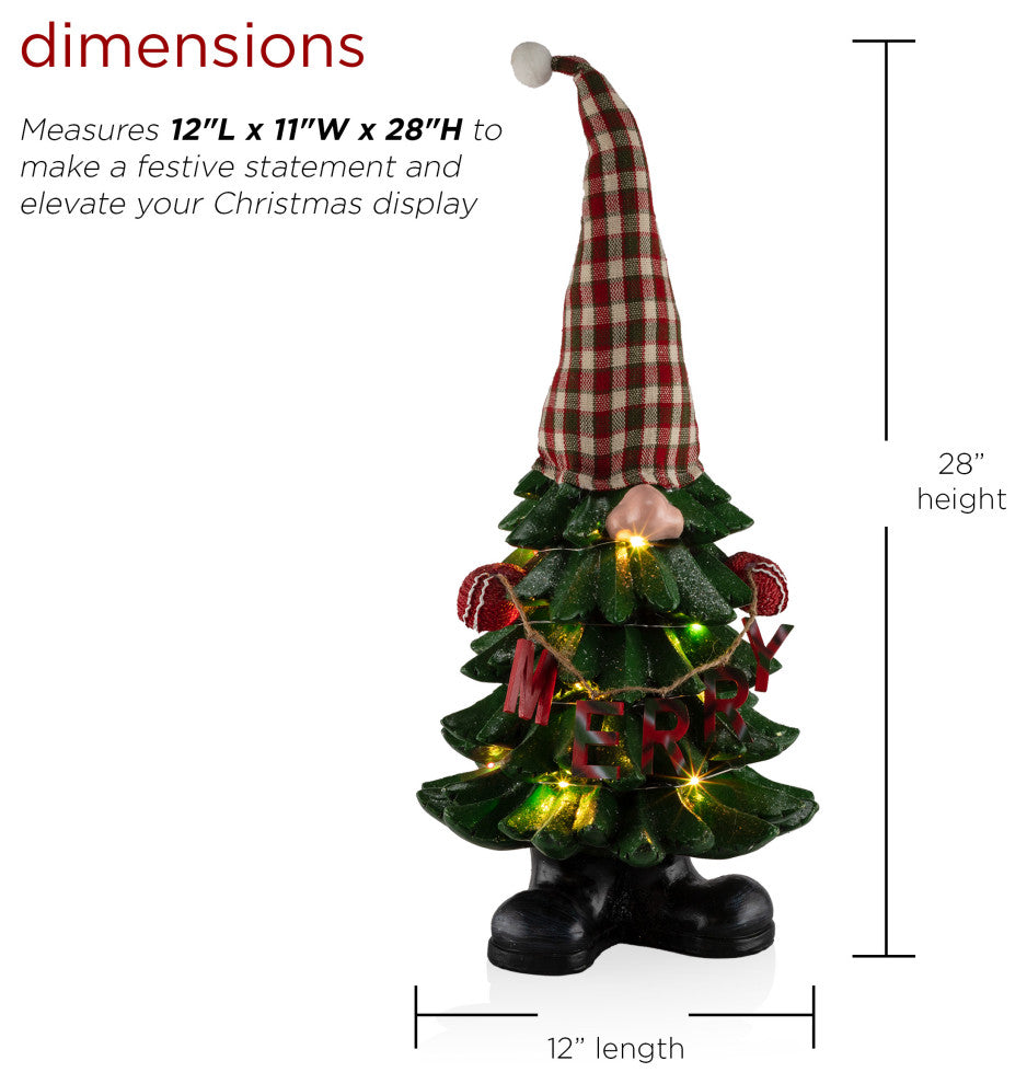 Christmas Tree "Merry" Gnome Decoration with Color Changing LED Lights