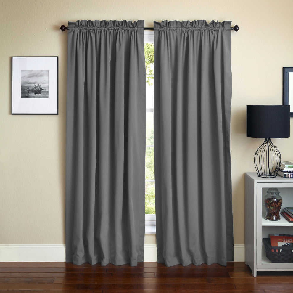 Blazing Needles 108"x52" Twill Curtain Panels, Set of 2, Steel Grey
