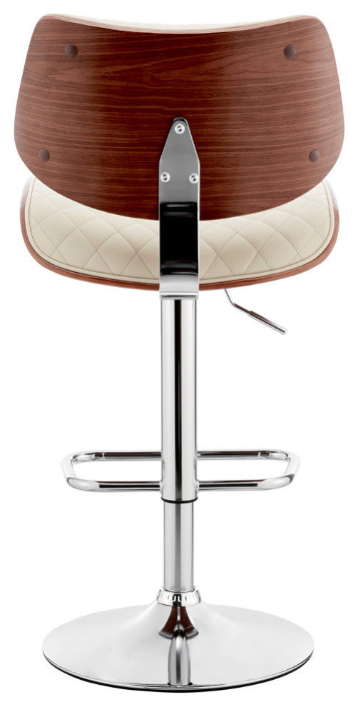 Leland Adjustable Faux Leather and Metal Bar Stool, Cream and Chrome