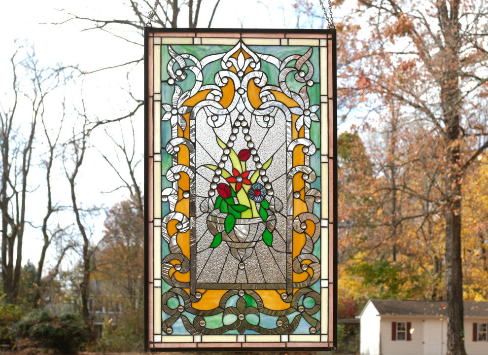 20.25" x 34.25" Large Handcrafted glass window panel QA2034120