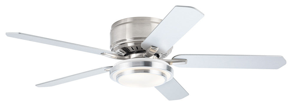 52-inch Modern Satin Nikel Flush Mount Ceiling Fan with Light