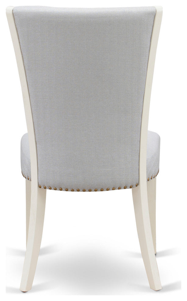 Set Of 2, Upholstered Chair- Parson Chairs, Linen White Wood Frame, Grey Seat