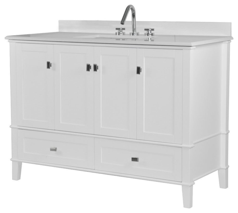 49" Single Vanity, White With Engineered Stone Top