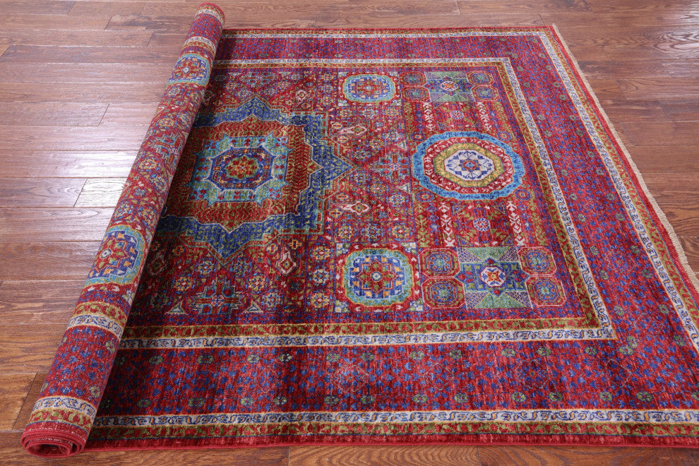 5' 7" X 7' 11" Handmade Mamluk Geometric Rug - Q12272