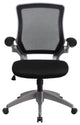 Mid-Back Mesh Swivel Task Chair With Gray Frame and Flip-Up Arms, Black, 25.25"