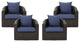 GDF Studio Dillard Outdoor Mix Brown Wicker Swivel Club Chair, Navy Blue, Set of 4