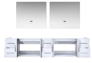 Geneva Transitional Glossy White 84" Double Vanity with 36" Led Mirrors, no Top