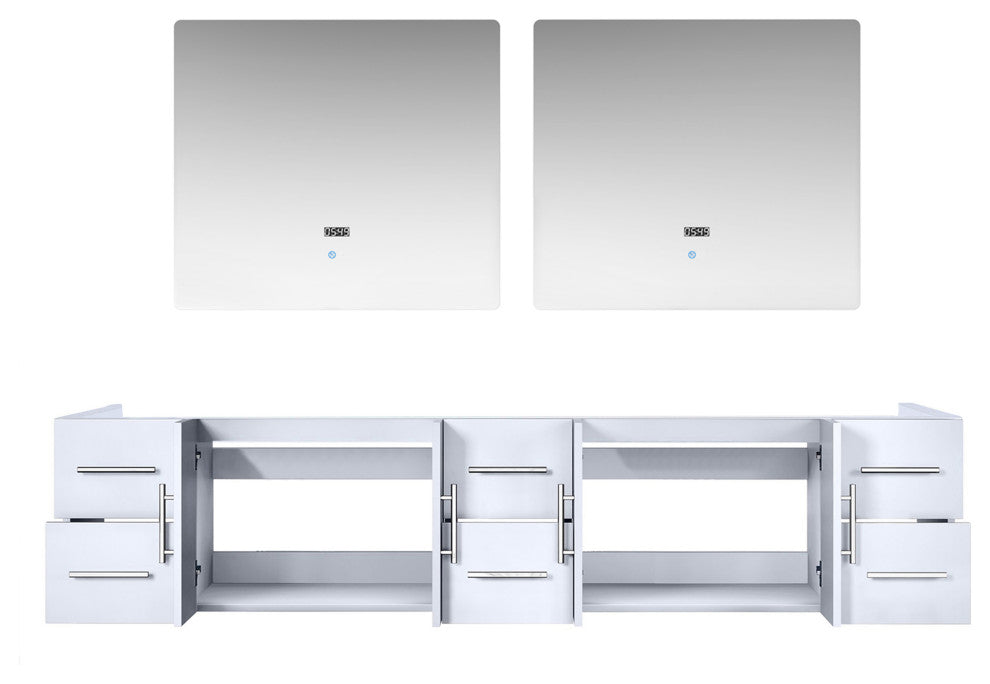 Geneva Transitional Glossy White 84" Double Vanity with 36" Led Mirrors, no Top