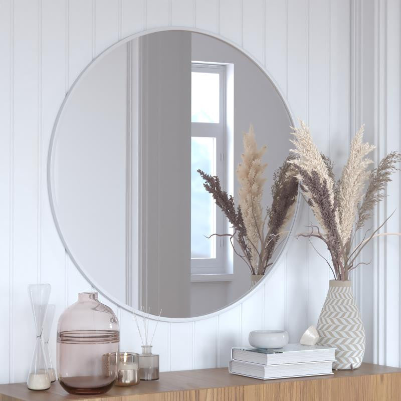 Julianne Round Metal Framed Wall Mirror, Silver, 36"