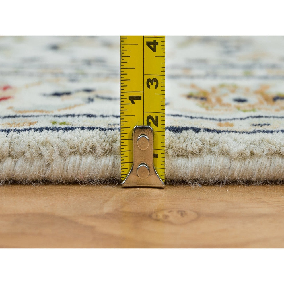 White 250 KPSI Pure Wool Hand Knotted Nain Design XL Runner Rug 2'8"x16'7"
