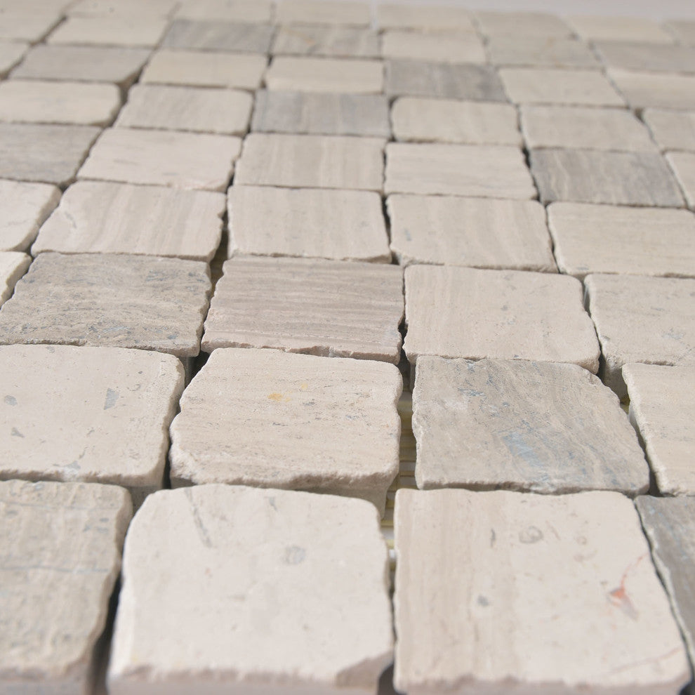 12"x12" Marble Mosaic Tile, Rabat Collection, Patio, Square, Tumbled, Set of 5