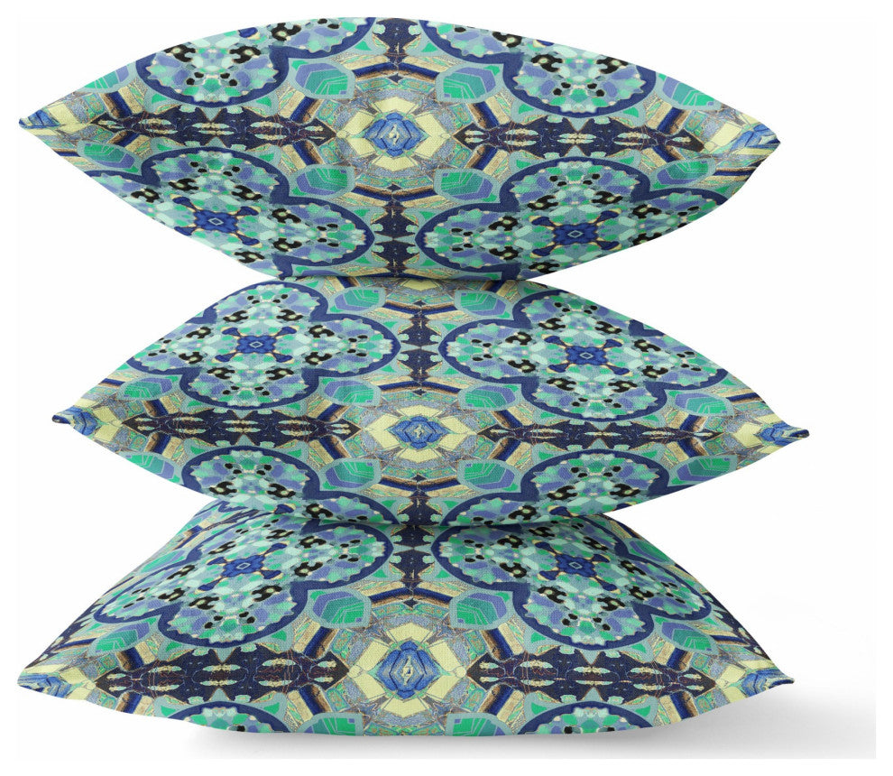 20" Aqua Indigo Cloverleaf Boho Suede Throw Pillow