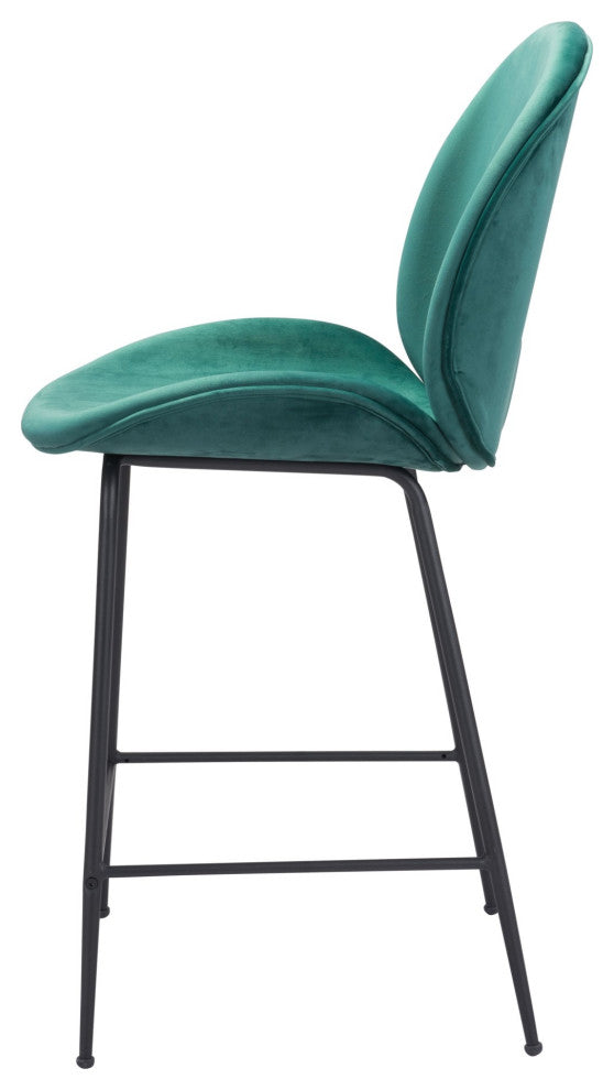Counter Stool Chair, Steel Metal, Fabric, Green, Black, Bar Kitchen Cafe Bistro